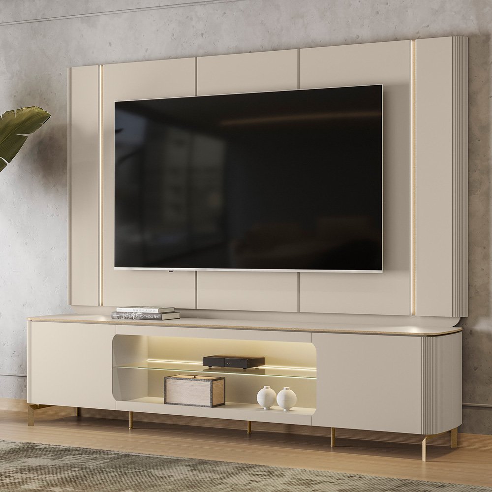 Painel + Rack Santorini Off White/Tauari Fosco - LINEA BRASIL - Imagem 5