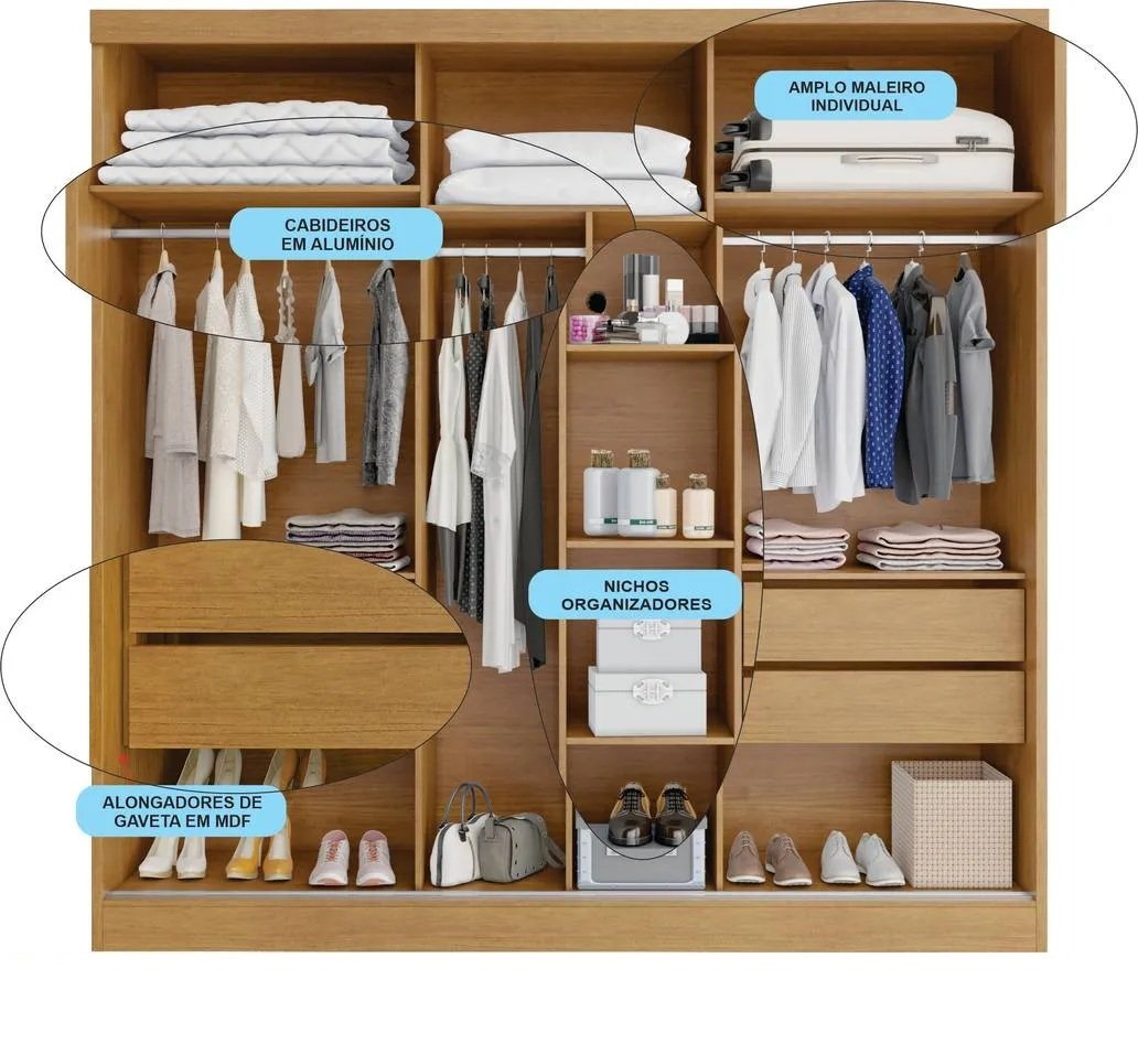 Guarda-Roupa 3 Portas Toronto 2,40 m Nature/Off White - BIANCHI - Imagem 4