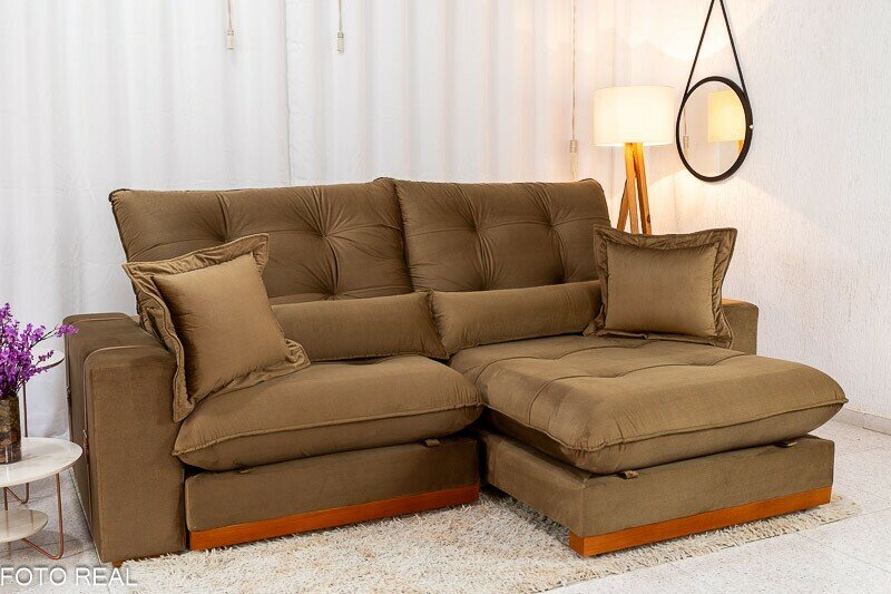 Sofá Retrátil Reclinável Toronto 2.50m Veludo Bege 4056 - Molas Ensacadas - Imagem 2