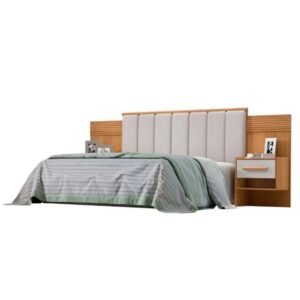 Cabeceira Casal Íris Cinamomo/Off Larg. 1.40m Acolchoada Linho Bege e Detalhe Ripado - D Doro