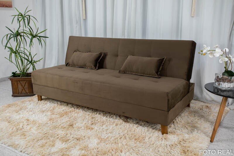 Sofá Cama Arpoador Veludo Marrom Larg. 1.85m - Imagem 3