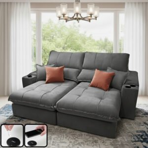 Sofá Retrátil e Reclinável Afrodite Slim 2,90 m Veludo Cinza Grafite 101 – ZARAT ESTOFADOS