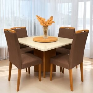 Mesa Salinas/Helô/Los Angeles 120 Cinamomo/Off White com 4 Cadeiras Priscila Veludo Marrom 1014 – CEL MÓVEIS + CARVALHO