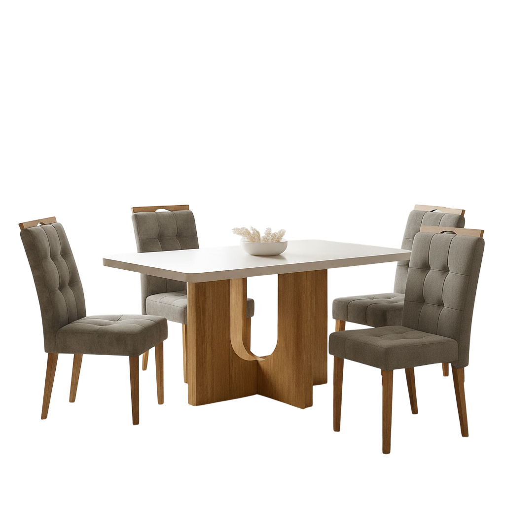 Mesa Dora 120 (Tampo 40 mm) Cinamomo/Off White com 4 Cadeiras Sophia Veludo Cinza Grafite – VALDEMÓVEIS + WM DECOR - Imagem 3