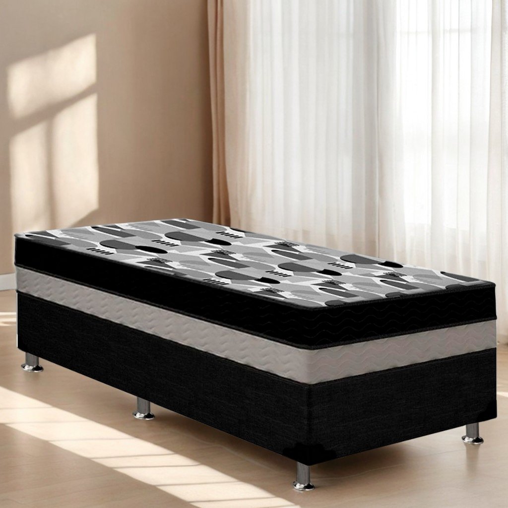 Colchão Solteiro ISO Dupla Face + Base Box Simples Corino Preto – ORTOBOM + BIOSTAR