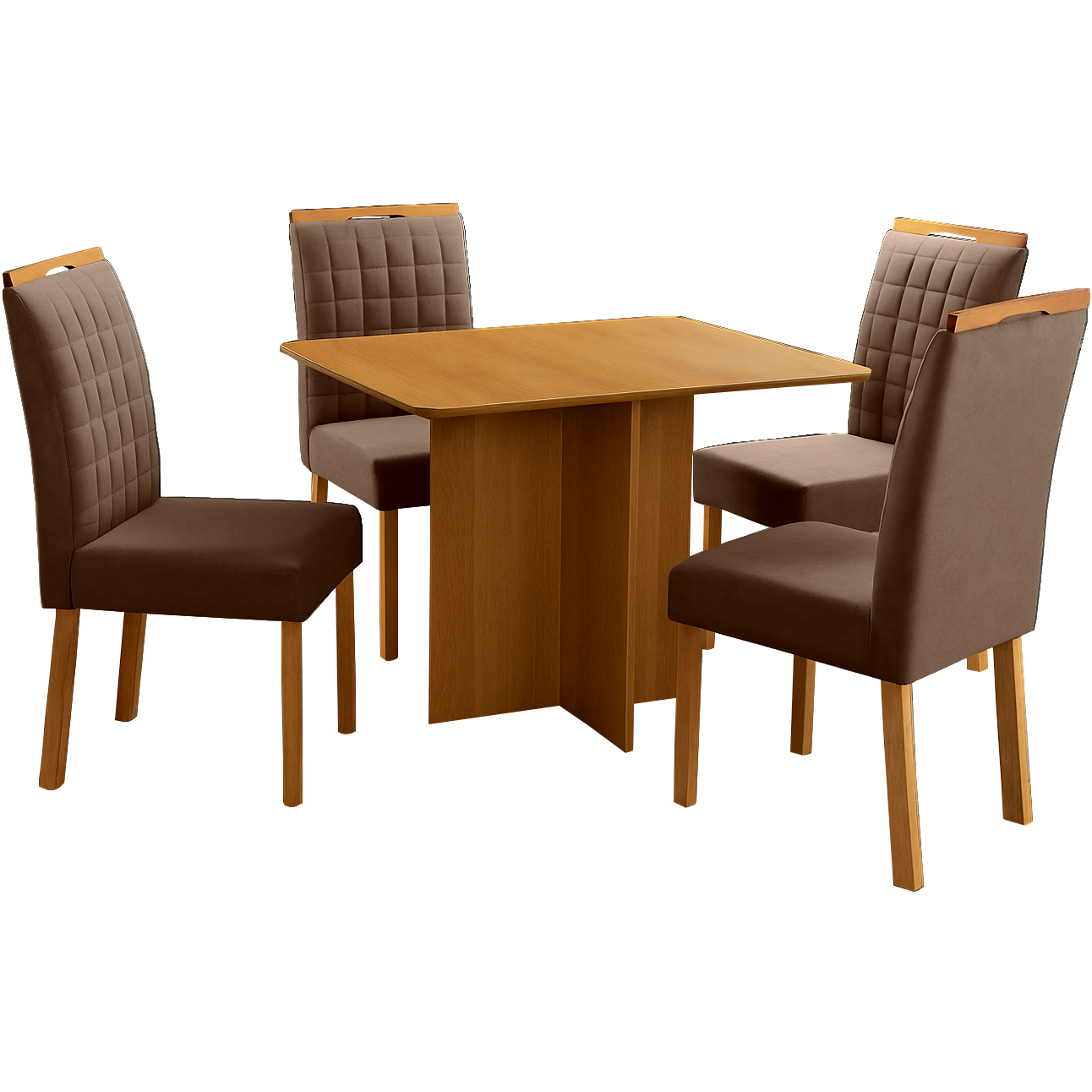 Mesa Pérola 120 Imbuia Mel (Tampo Viena s/vidro) + 4 Cadeiras Pandora 01 Veludo Marrom 134 – CARVALHO DECOR - Imagem 6