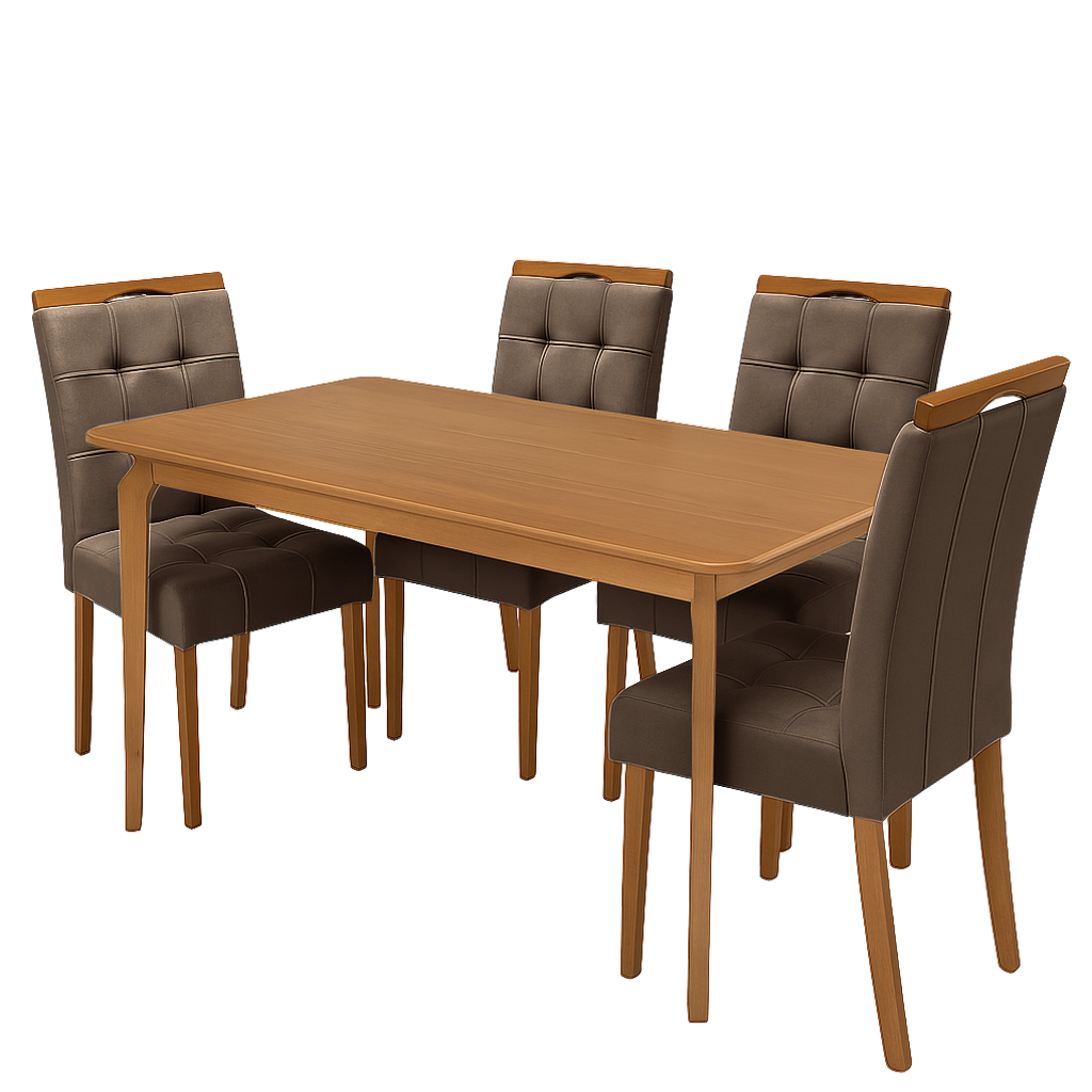 Mesa Alegra 120 Cinamomo com 4 Cadeiras Sophia Veludo Marrom – JCM MOVELARIA + WM DECOR - Imagem 3