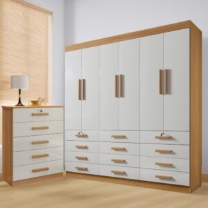Guarda-Roupa 6 Portas Mônaco + Cômoda Ipanema Cinamono/Off White – D’DORO MÓVEIS