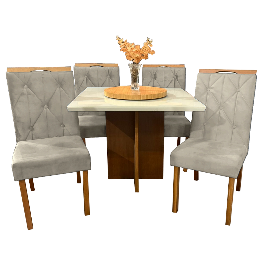 Mesa Salinas/Helô/Los Angeles 90 Cinamomo/Off White com 4 Cadeiras Yasmim Veludo Bege – CEL MÓVEIS + KM DECOR - Imagem 3