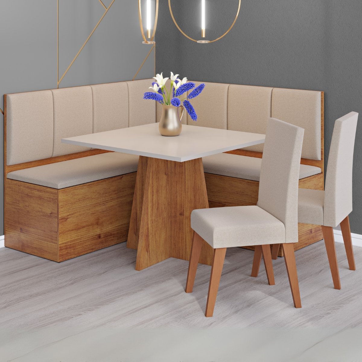 Conjunto Canto Alemão + Mesa Mon/Soberano Mel/Blonde + 2 Cadeiras Milão Mel/Linho Bronze - VIERO MÓVEIS - Imagem 3