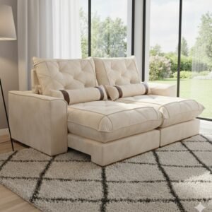 Sofá Retrátil e Reclinável Poseidon 029 2,50 m Veludo Marfim - VICAM ESTOFADOS