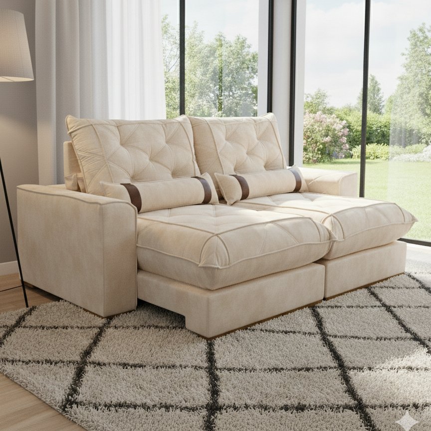 Sofá Retrátil e Reclinável Poseidon 029 2,50 m Veludo Marfim - VICAM ESTOFADOS