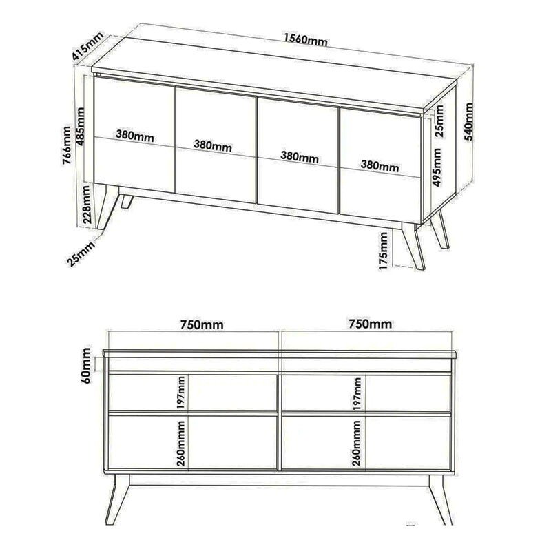 Buffet Filipe Mel/Off 4 Portas Larg. 1.56m - Viero - Imagem 3