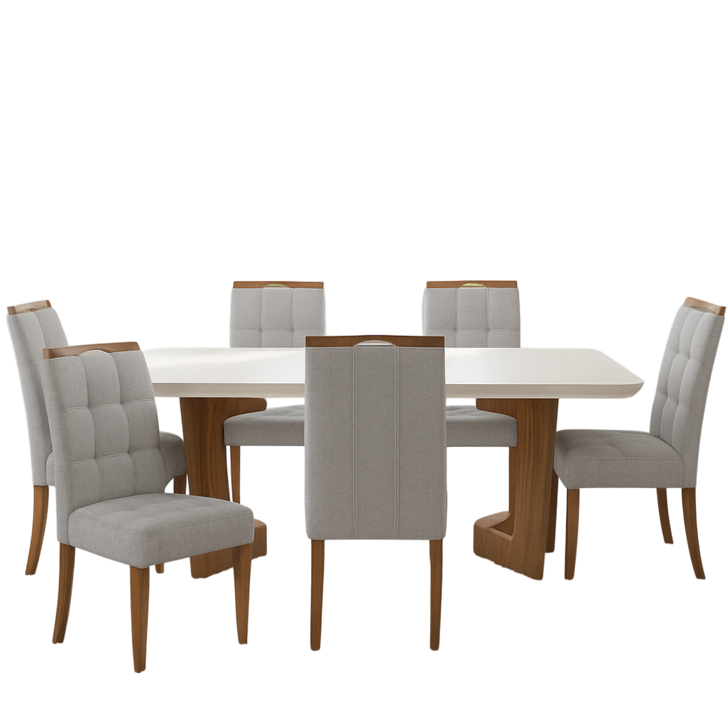 Mesa Liz 160 (Tampo 40 mm) Cinamomo/Off White com 6 Cadeiras Sophia Linho Cinza Prata 206 – VALDEMÓVEIS + WM DECOR - Imagem 3