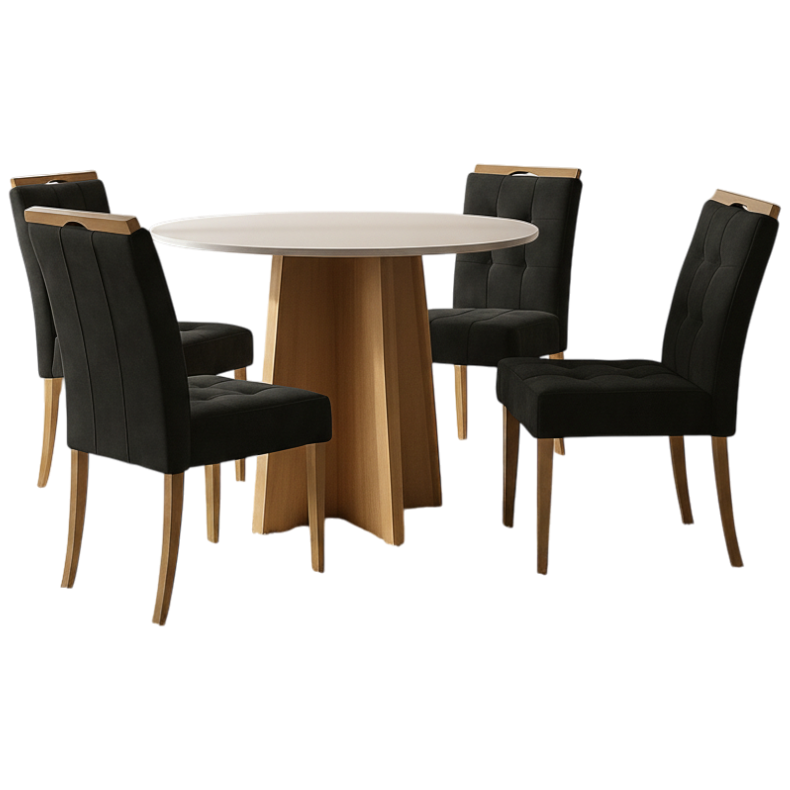 Mesa Redonda Celebrare 100 Amêndoa Clean/Off White com 4 Cadeiras Sophia Veludo Preto – LOPAS + WM DECOR - Imagem 3