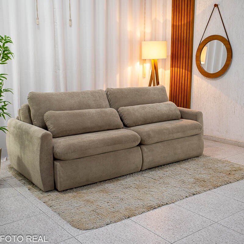 Sofá Retrátil Amaranto Premium 2.30m Veludo Plush Bege - Sem Caixa - Imagem 3