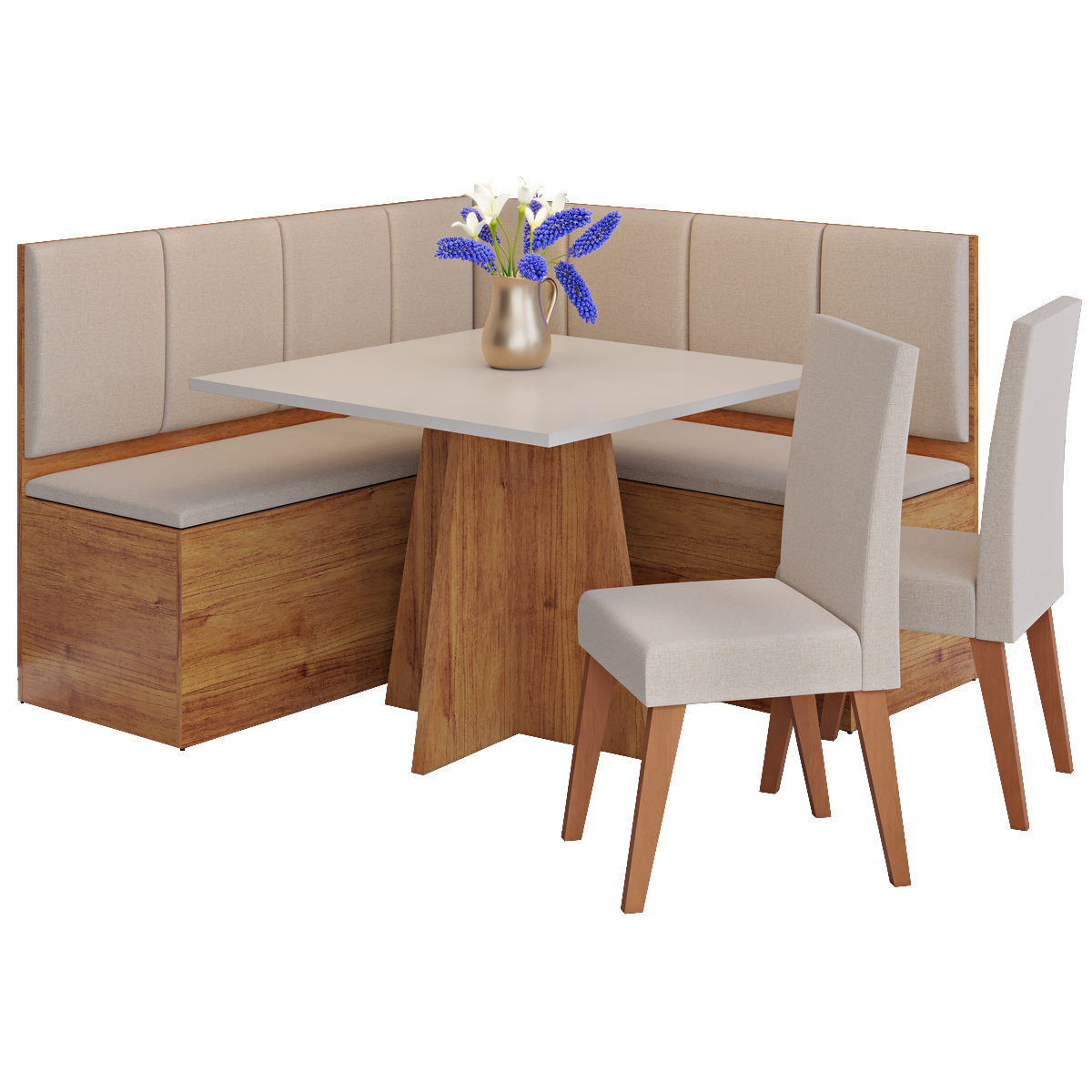 Conjunto Canto Alemão + Mesa Mon/Soberano Mel/Blonde + 2 Cadeiras Milão Mel/Linho Bronze - VIERO MÓVEIS - Imagem 6