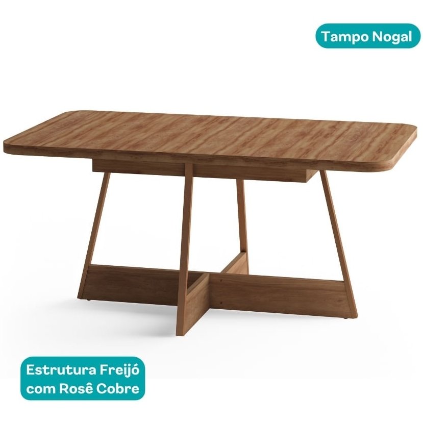 Mesa Átria 1592 Retangular 160 Rosê Cobre/Nogal Freijó - CARRARO MÓVEIS - Imagem 4