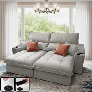 Sofá Retrátil e Reclinável Afrodite Slim 2,50 m Veludo Cinza Prata 107 – ZARAT ESTOFADOS