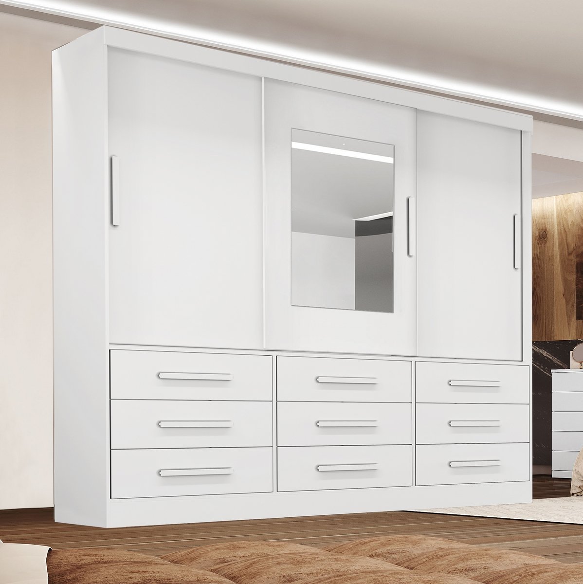 Guarda-Roupa 3 Portas(Sem Pés)Athenas 1,80 m Branco - BIANCHI