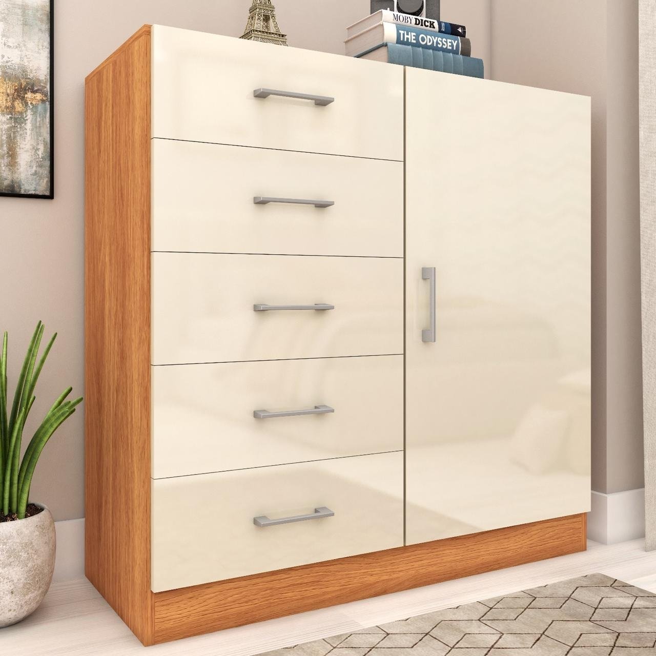 Cômoda 5 Gavetas com Sapateira Miami Cinamono/Off White – FELLICCI - Imagem 2