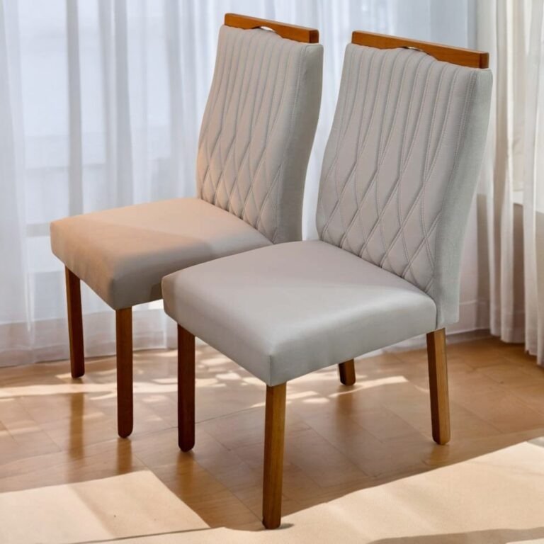 Mesa Sintonia (Tampo Maxi) 120 Amêndoa Clean/Off White com 4 Cadeiras Gênova Veludo Marfim – LOPAS + ART ASSENTOS - Imagem 4