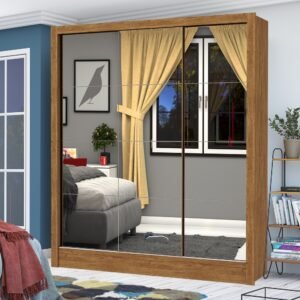 Guarda-Roupa Dubai/Santiago Premium(3 Portas espelhadas) 1,79 m Cinamono/Branco - CARIOCA MÓVEIS