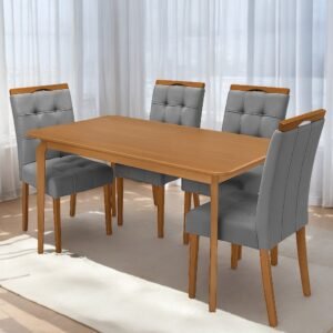 Mesa Alegra 120 Cinamomo com 4 Cadeiras Sophia Veludo Cinza Grafite – JCM MOVELARIA + WM DECOR