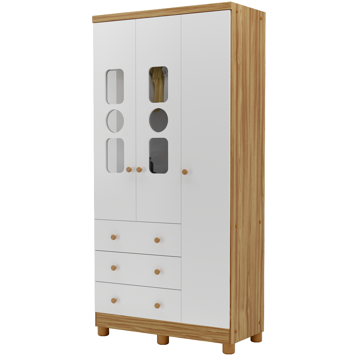 Guarda-Roupa 3 Portas Tedy Branco Brilho/Amêndoa - PEROBA MÓVEIS - Imagem 3