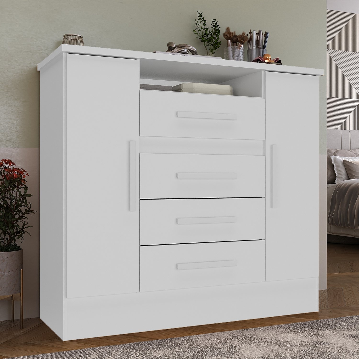 Cômoda 4 Gavetas e 2 Sapateiras Laguna 11CO2430 Branco - RODIAL MÓVEIS