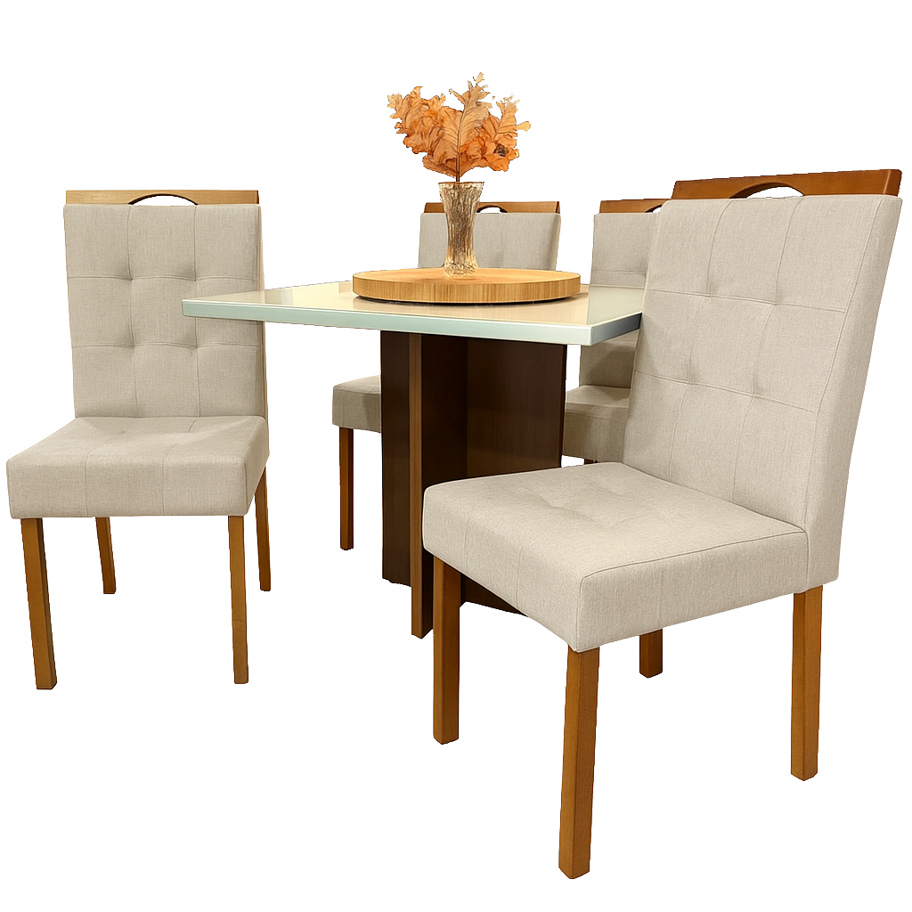 Mesa Salinas/Helô/Los Angeles 120 Cinamomo/Off White com 4 Cadeiras Sophia Linho Bege 200 – CEL MÓVEIS + WM DECOR - Imagem 3