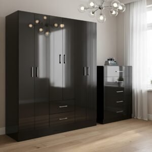 Guarda-Roupa 6 Portas Jamaica 6002 + Cômoda 5 Gavetas Aruba Preto - FELLICCI