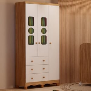 Guarda-Roupa 3 Portas Tedy Branco Brilho/Amêndoa - PEROBA MÓVEIS