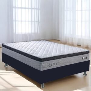 Colchão Casal Qatar D28 + Base Box Simples Corino Preto – DESIGN COLCHÕES + BIOSTAR