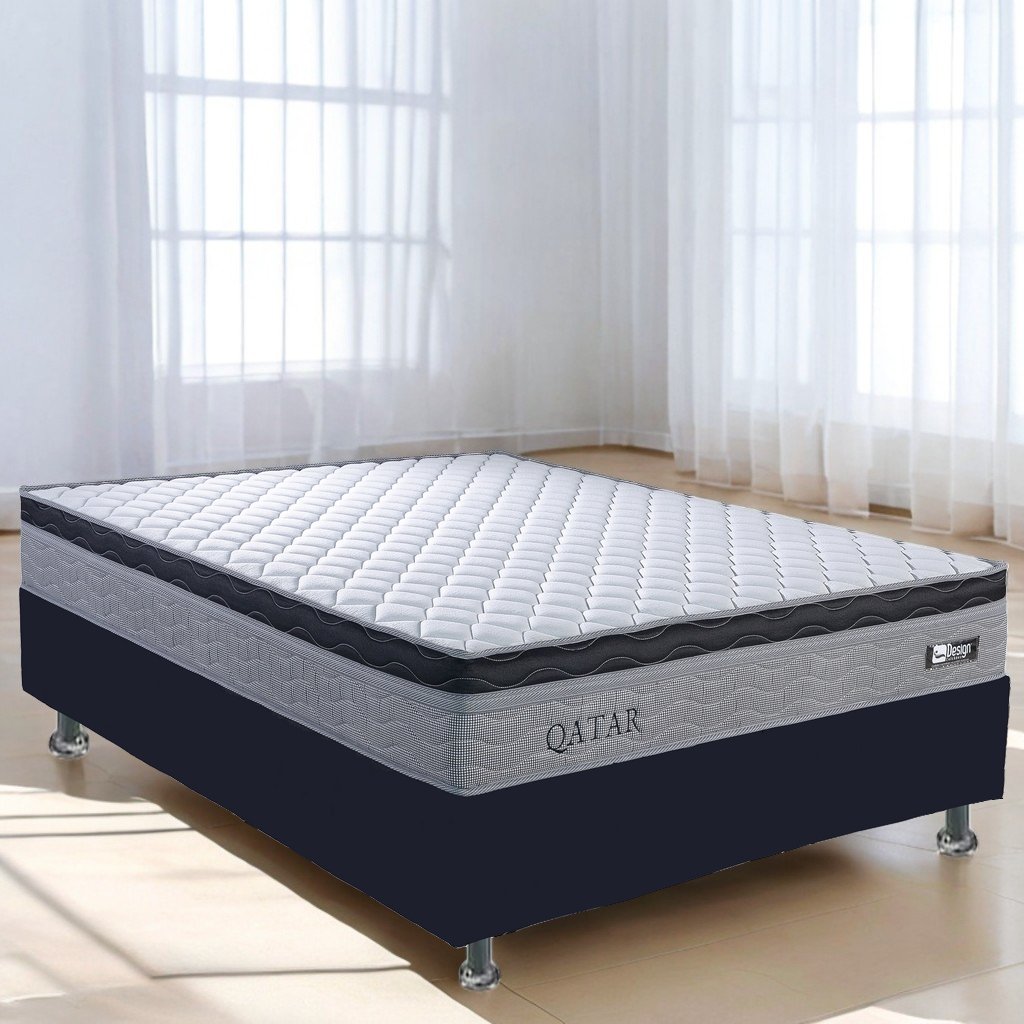 Colchão Casal Qatar D28 + Base Box Simples Corino Preto – DESIGN COLCHÕES + BIOSTAR