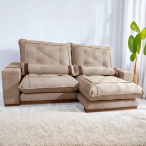 Sofá Retrátil e Reclinável Ibiza/Poseidon 2,50 m Veludo Bege 106 - ZARAT ESTOFADOS