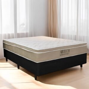 Colchão Casal Airtech Springpocket + Base Box Simples Corino Preto – ORTOBOM + ALTO NÍVEL CAMAS E COLCHÕES