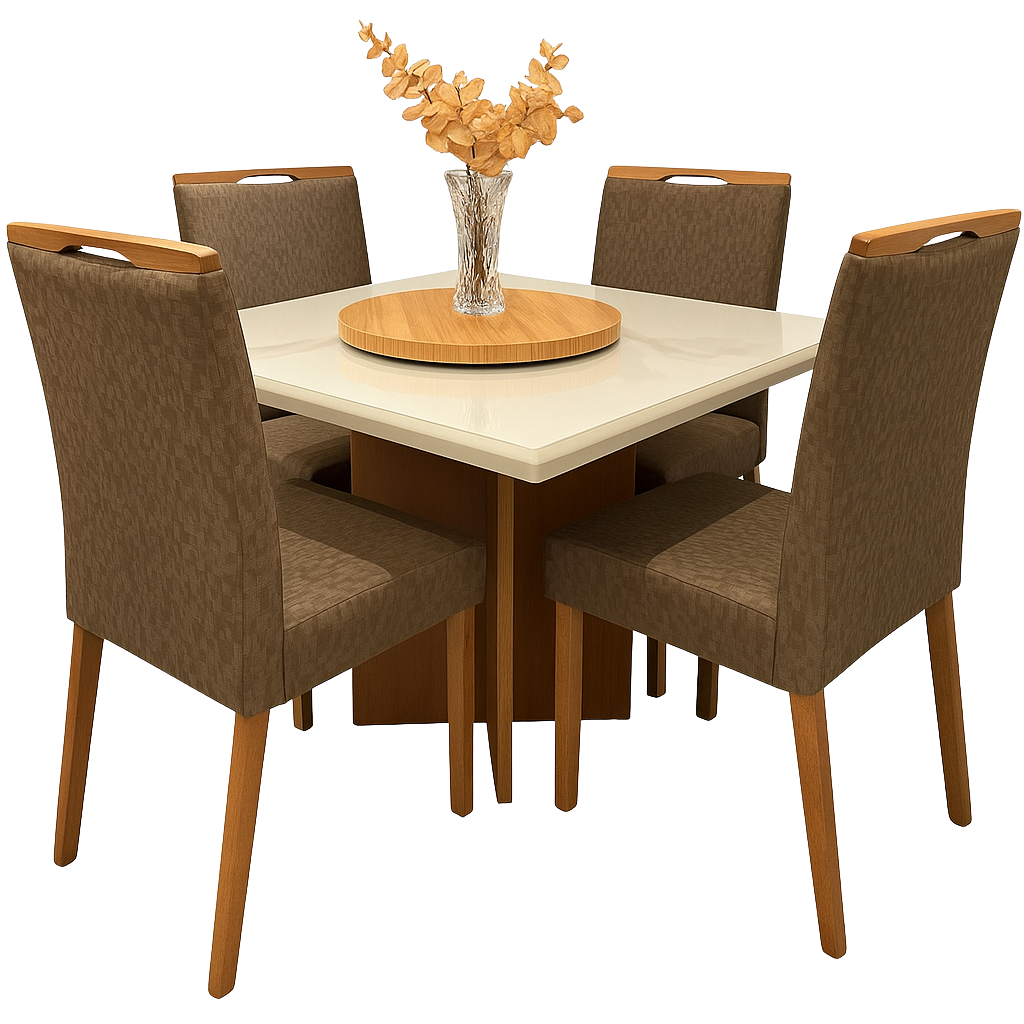 Mesa Salinas/Helô/Los Angeles 90 Cinamomo/Off White com 4 Cadeiras Priscila Veludo Marrom 1015 – CEL MÓVEIS + CARVALHO DECOR - Imagem 4