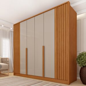 Guarda-Roupa 6 Portas Guarani/Chade Ripado 2,44m Cinamono/Off White - TCIL