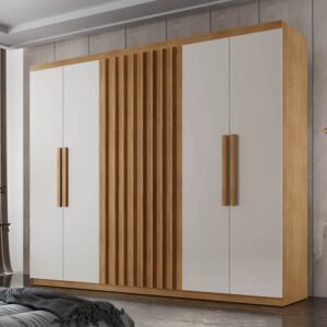 Guarda-Roupa Casal Cairo Ripado 6 Portas MDF Larg. 1.80m Nature/Off Rufato