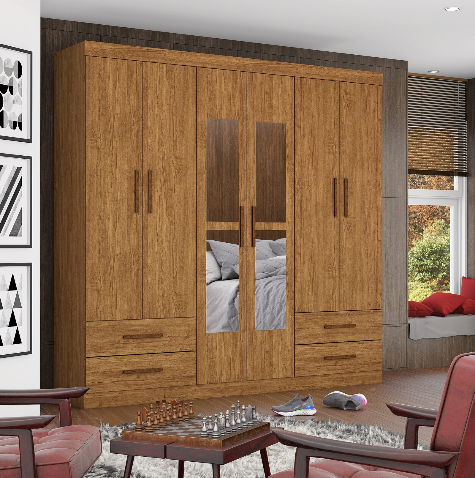 Guarda-Roupa 6 Portas Hércules(Com espelho) 1,77 m Cinamono – CARIOCA MÓVEIS