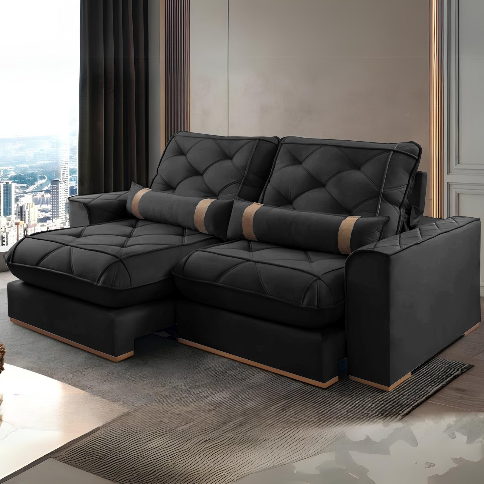 Sofá Retrátil e Reclinável Poseidon 029 2,50 m Veludo Preto - VICAM ESTOFADOS - Imagem 2