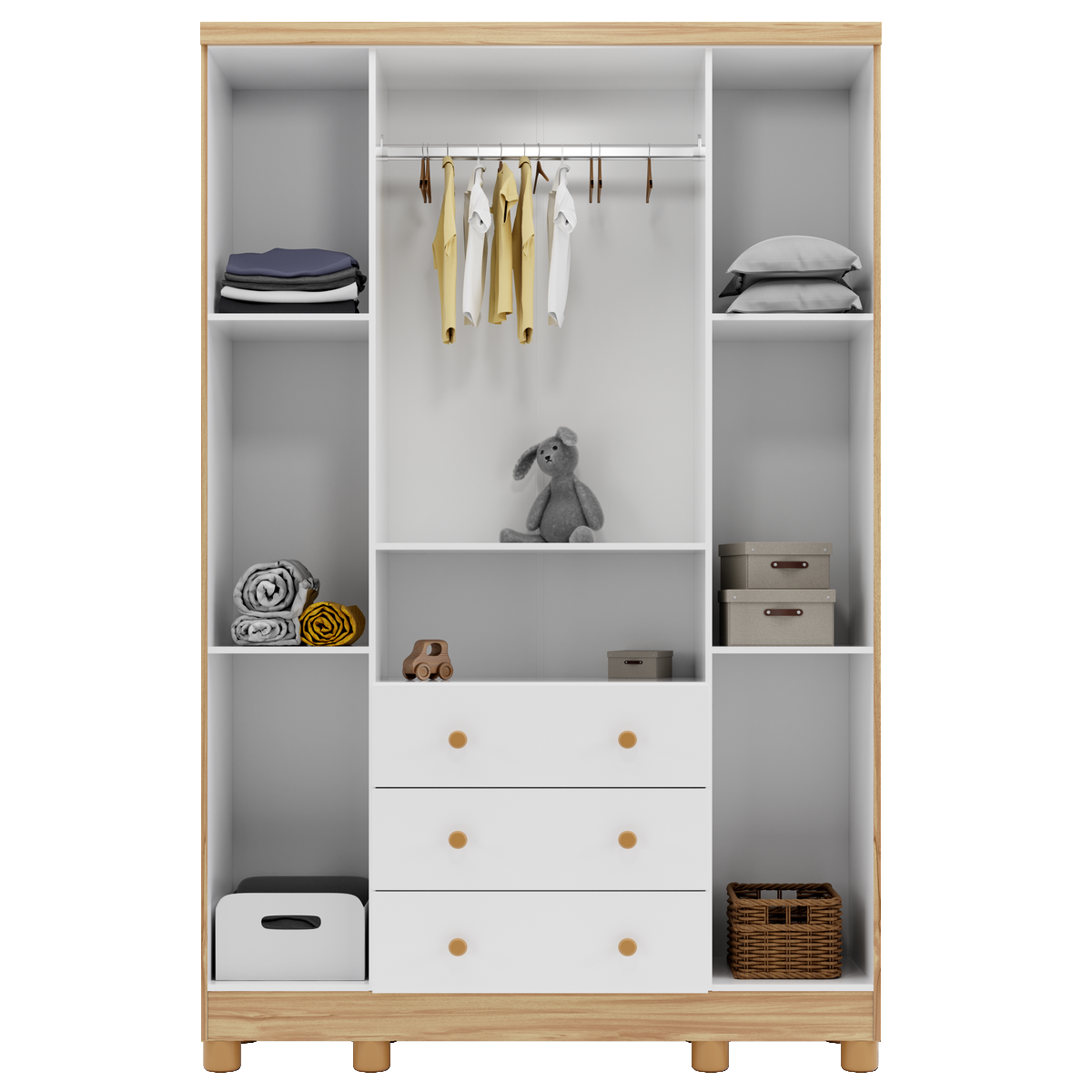 Guarda-Roupa 4 Portas Tedy Branco Brilho/Amêndoa - PEROBA MÓVEIS - Imagem 5