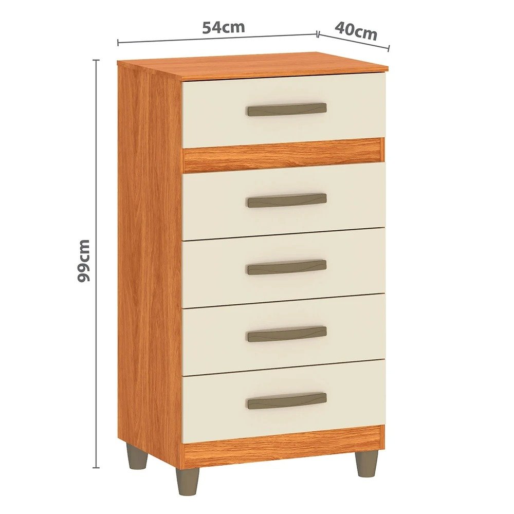 Cômoda 5 Gavetas Malta CO250 Cinamomo/Off White - FELLICCI - Imagem 3