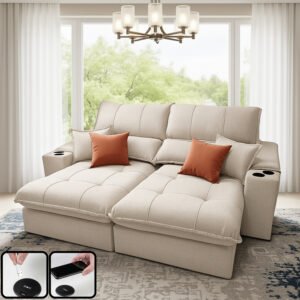 Sofá Retrátil e Reclinável Afrodite Slim 2,90 m Linho Bege 313 Confort 09 – ZARAT ESTOFADOS