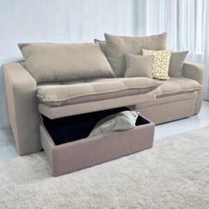 Sofá Retrátil Baú Versate 2,40 m Linho Bege - ARJAN DECOR
