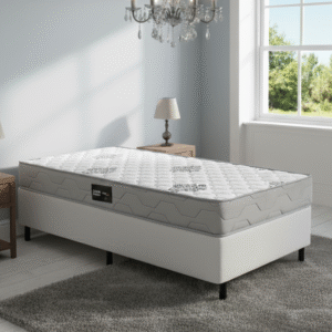 Colchão Solteiro Confort Premium D28 + Base Box Simples Corino Branco – INOVAFLEX + ALTO NÍVEL CAMAS E COLCHÕES