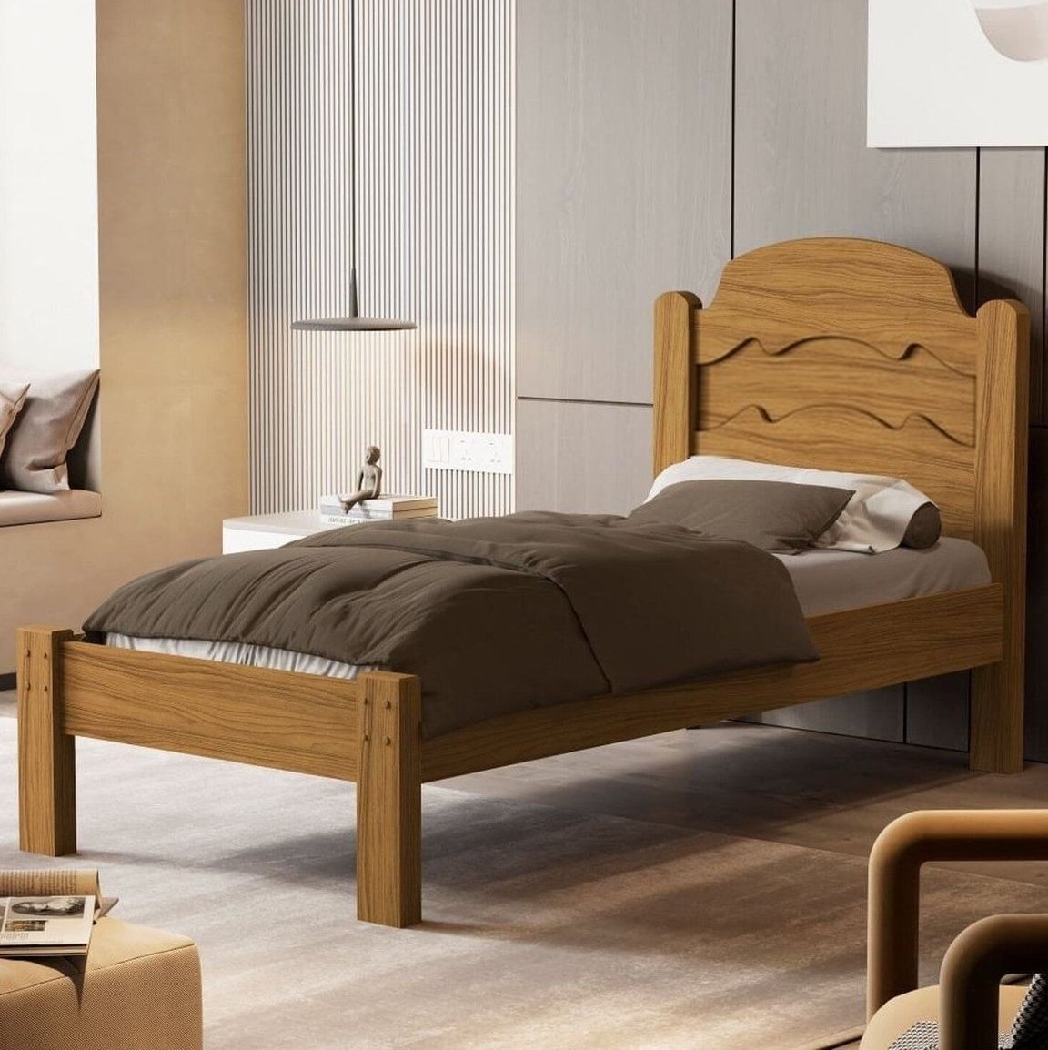 Cama Solteiro Íris Nature/Off White/Nature – MADEC/VJ MÓVEIS - Imagem 3