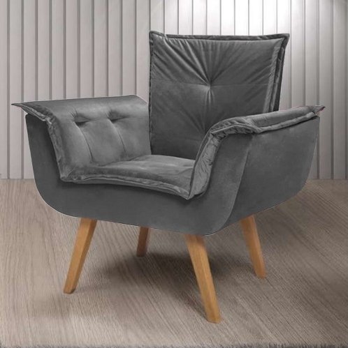 Poltrona Fixa Canadá/Opala Veludo Cinza – JP ESTOFADOS - Imagem 2