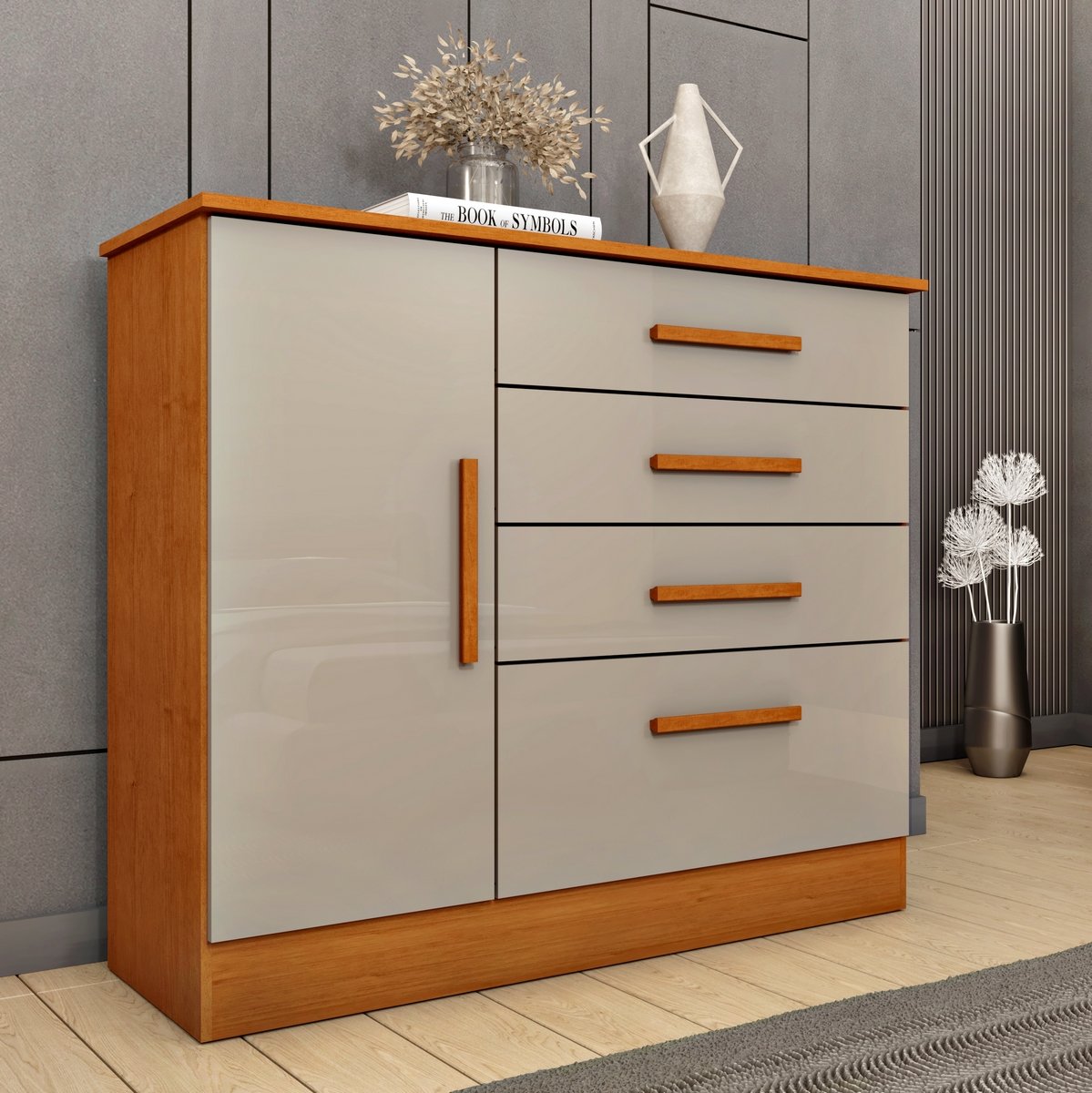 Cômoda 4 Gavetas com Sapateira Chicago/Berlim Cinamono/Off White - TCIL